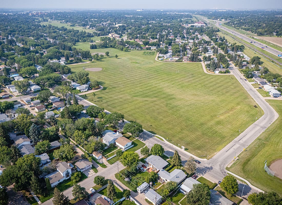 Boerne, TX - Aerial view of homes in Texas on a sunny day